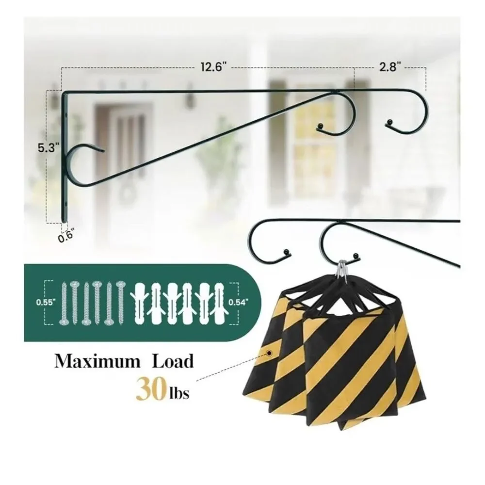 NEW 2-Pack Green Outdoor Metal Wall Bracket Plant Hangers